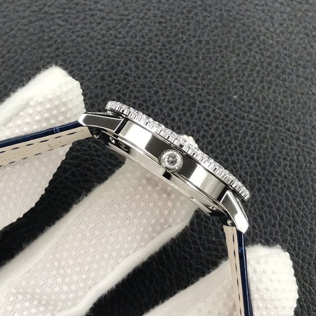 GF Factorytop-tier replica watch Jaeger-LeCoultre women's white dial blue belt dating series leather strap watch side view