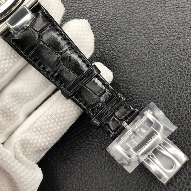 3k factory top-tier replica watch Patek Philippe men's green dial black belt Nautilus series leather strap watch clasp picture