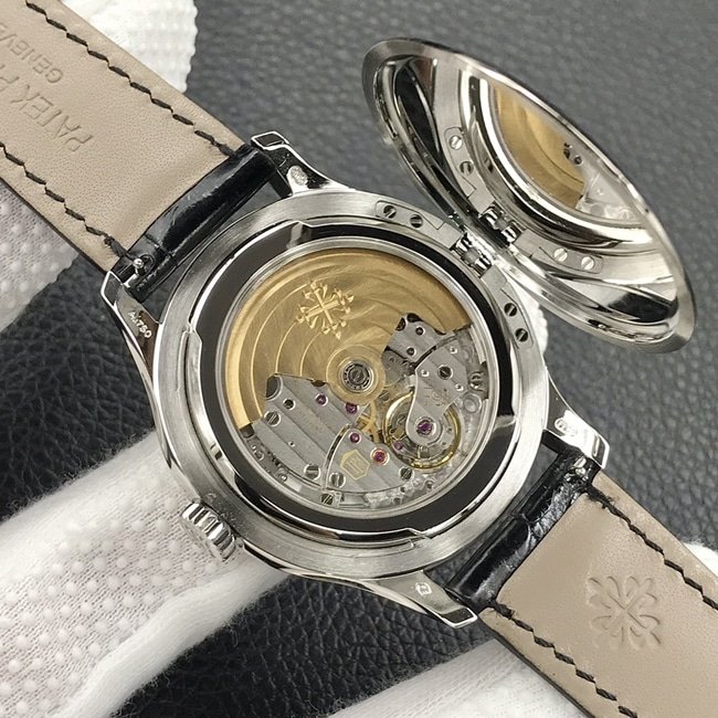 3k factory top-tier replica watch Patek Philippe men's black dial black belt automatic movementleather strap watch movement picture