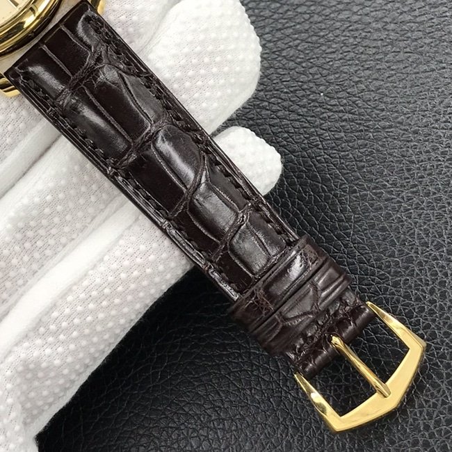 3k factory top-tier replica watch Patek Philippe men's yellow plate brown belt automatic movement retro watch clasp picture