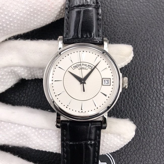 Montre classique pour hommes ZF Factory Patek Philippe Calatrava, cadran blanc argenté gravé à la main, top 1:1 super clone 5153G-010 — luxury replica watch guide | Watch Replica Expert