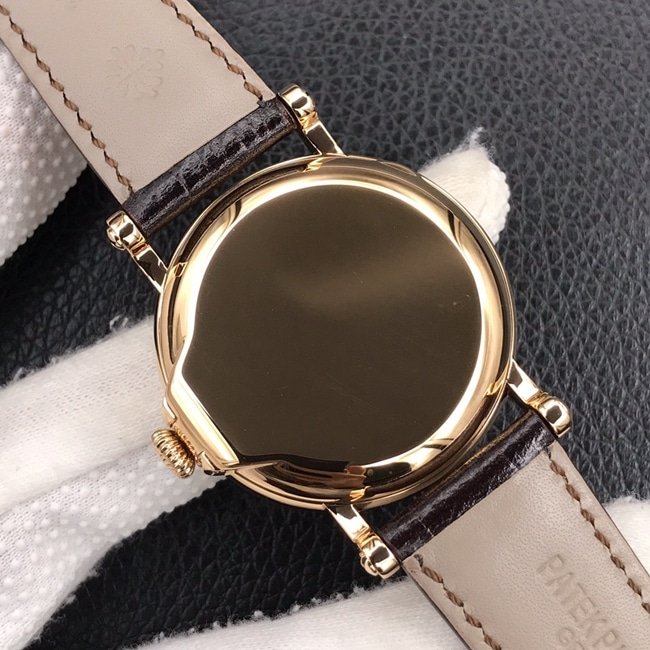 ZF Factorytop-tier replica watch Patek Philippe men's white dial brown belt classic 5153 series leather strap watch back cover picture