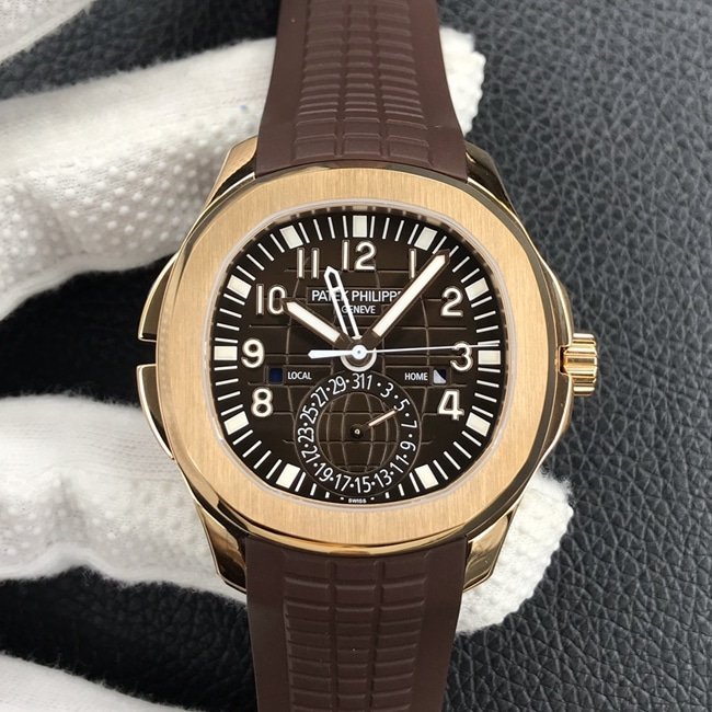 ZF Factorytop-tier replica watch Patek Philippe men's brown plate and brown belt Aquanaut series watch front view