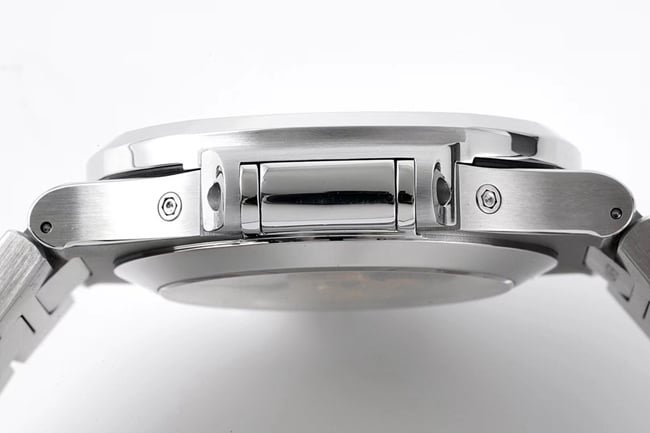 PPF Factorytop-tier replicaPatek Philippe men's black dialsteel braceletRef.5726/1A Nautilus series annual calendar automatic movement watch side view