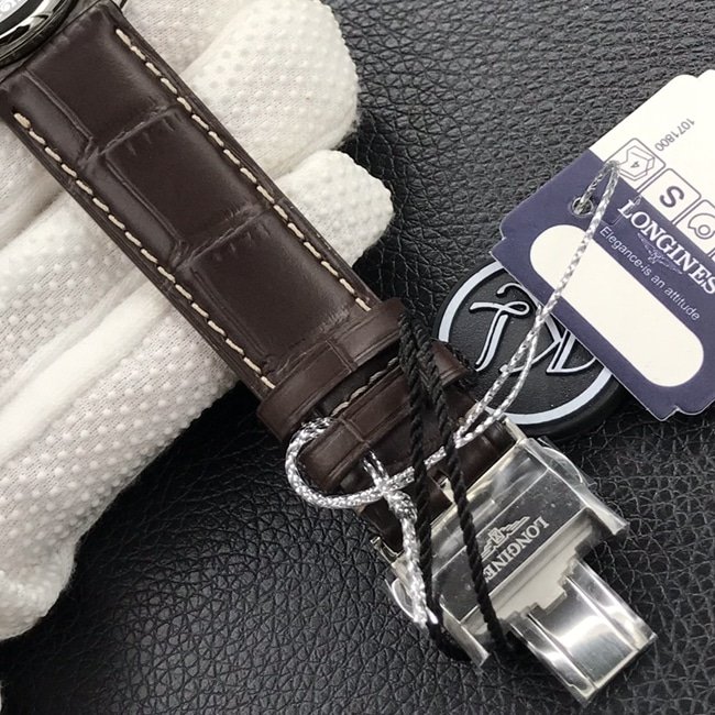 KL factory top-tier replica watch Longines automatic movement famous craftsman series dial brown belt leather strap watch clasp picture