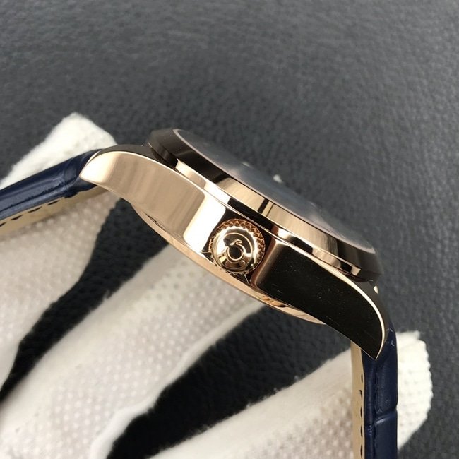 Top-tier replica Omega men's blue dial Cordon Bleu De Ville series automatic movement tourbillon watch side view