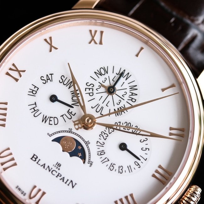 top-tier replica watch Blancpain classic series 6656 men's white dial brown belt automatic movementleather strap watch detail shots