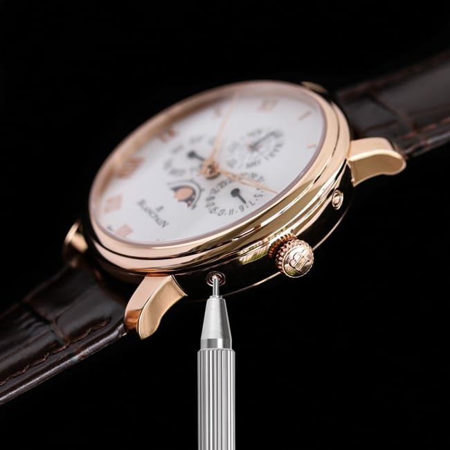 top-tier replica watch Blancpain classic series 6656 men's white dial brown belt automatic movementleather strap watch side view