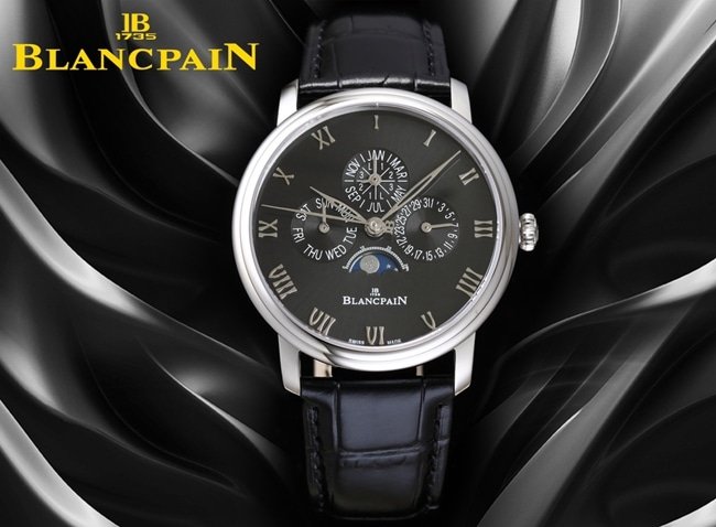 Blancpaintop-tier replica watch classic series 6656 automatic movement men's green dialleather strap watch front view