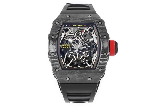 ZF FactoryRichard Milletop-tier replica watch automatic movement men's black dial black rubber strap watch front view