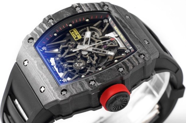 ZF FactoryRichard Milletop-tier replica watch automatic movement men's black dial black rubber strap watch side view