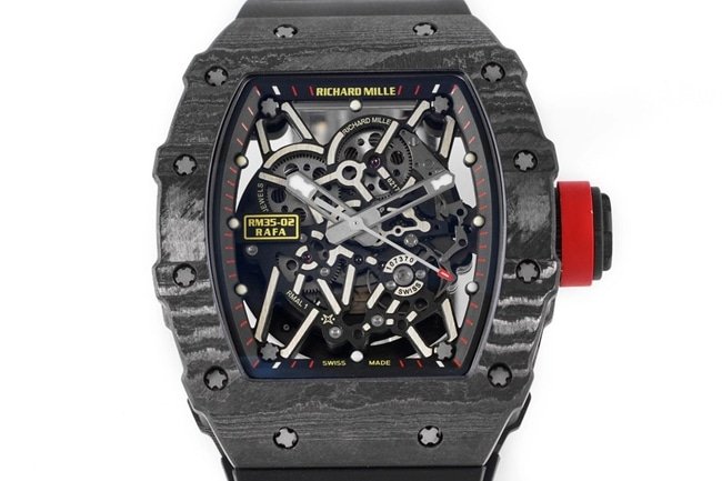 ZF FactoryRichard Milletop-tier replica watch automatic movement men's black dial black rubber strap watch front view