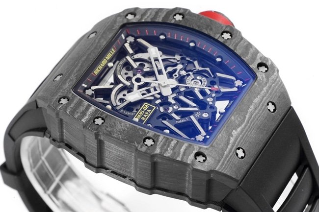 ZF FactoryRichard Milletop-tier replica watch automatic movement men's black dial black rubber strap watch side view