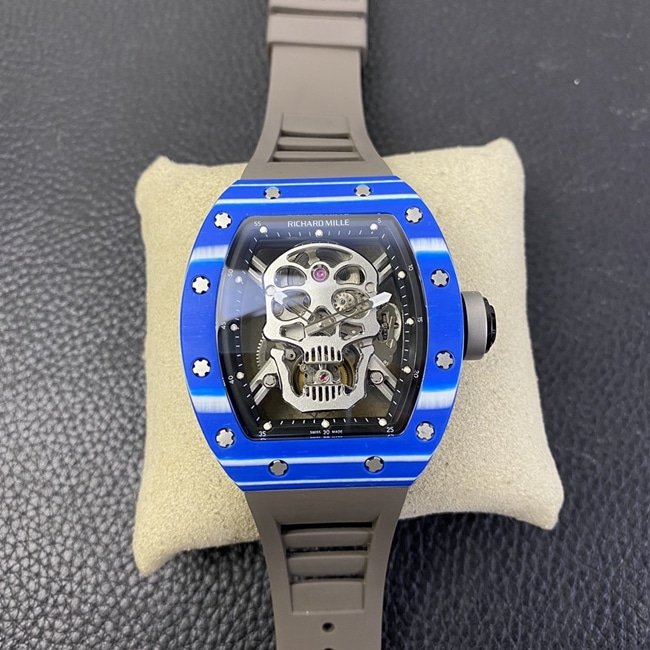 JB factory top-tier replica watch Richard Mille genuine tourbillonRM52-01 men's white dial black rubber strap mechanical watch front view