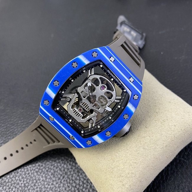 JB factory top-tier replica watch Richard Mille genuine tourbillonRM52-01 men's white dial black rubber strap mechanical watch front view