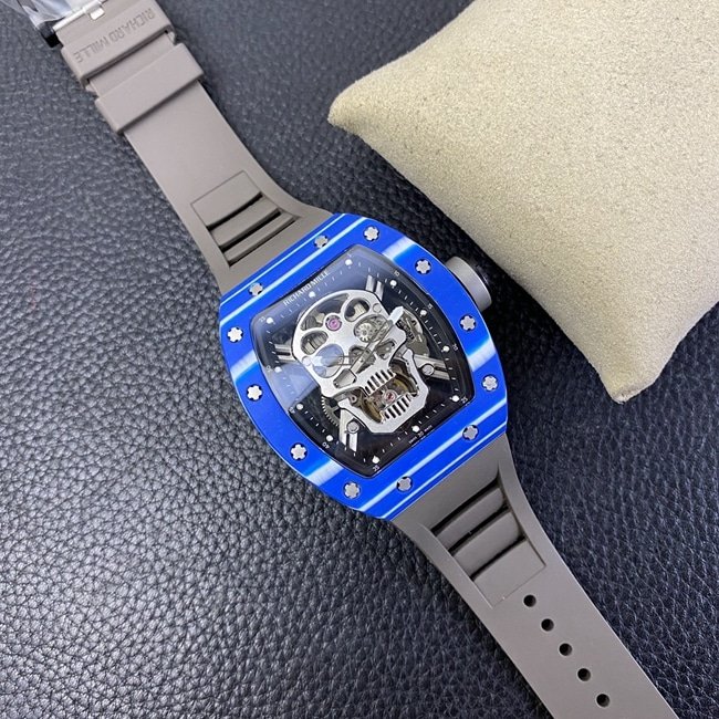 JB factory top-tier replica watch Richard Mille genuine tourbillonRM52-01 men's white dial black rubber strap mechanical watch front view