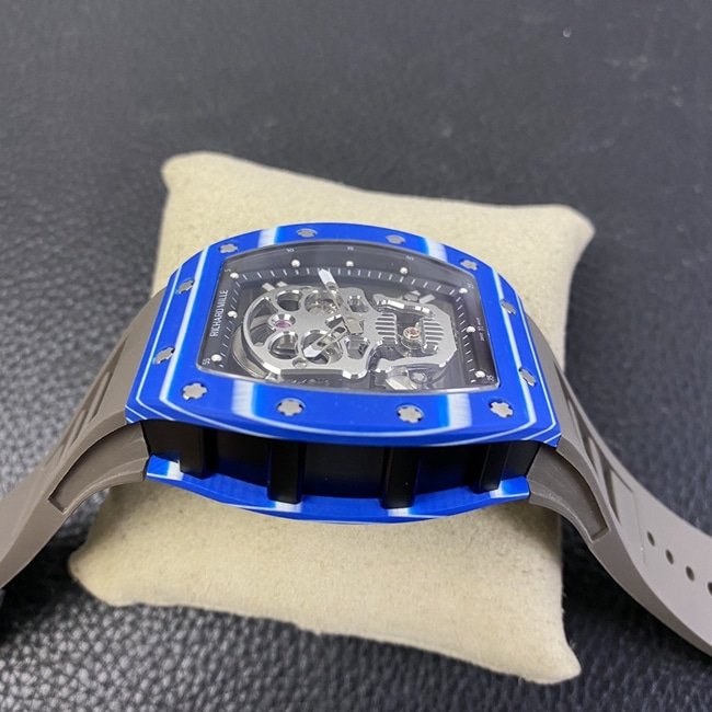 JB factory top-tier replica watch Richard Mille genuine tourbillonRM52-01 men's white dial black rubber strap mechanical watch side view