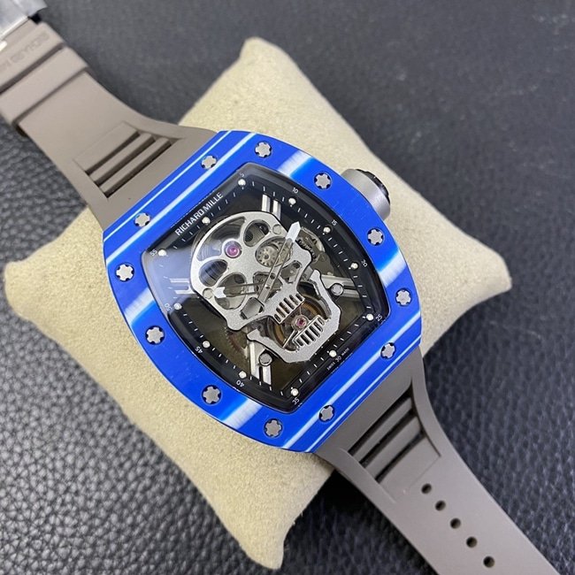 JB factory top-tier replica watch Richard Mille genuine tourbillonRM52-01 men's white dial black rubber strap mechanical watch front view