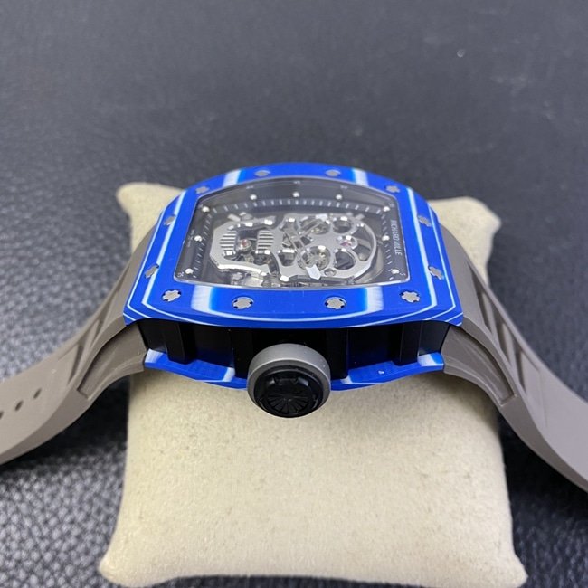 JB factory top-tier replica watch Richard Mille genuine tourbillonRM52-01 men's white dial black rubber strap mechanical watch side view