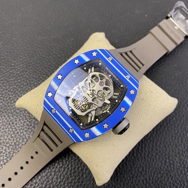 JB factory top-tier replica watch Richard Mille genuine tourbillonRM52-01 men's white dial black rubber strap mechanical watch front view
