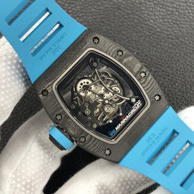 ZF Factorytop-tier replica watch Richard Mille global limited edition men's black dial blue rubber strap mechanical watch movement picture