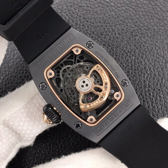 Richard Milletop-tier replica watch ladies black dial black rubber strapbon bon series mechanical watch movement picture
