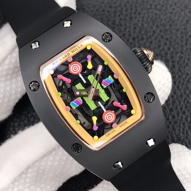 Richard Milletop-tier replica watch ladies black dial black rubber strapbon bon series mechanical watch front view