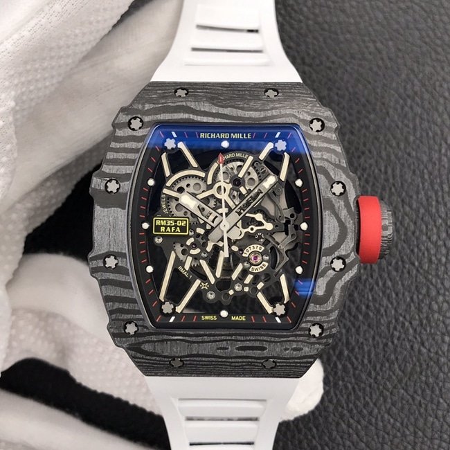 ZF Factorytop-tier replica watch Richard MilleRM035-2black dial white rubber strapautomatic movement watch front view