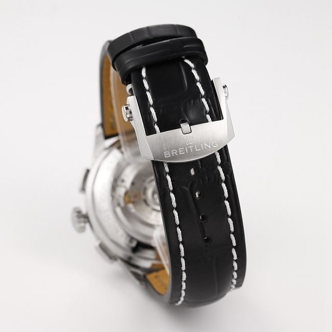 GF FactoryBreitlingtop-tier replica watch v2 upgraded version automatic movement men's black dial black leather strap watch clasp picture