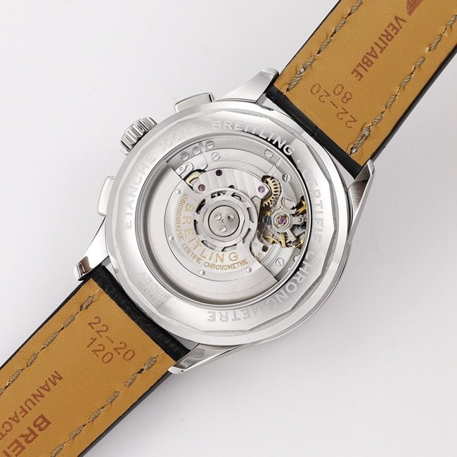 GF FactoryBreitlingtop-tier replica watch v2 upgraded version automatic movement men's black dial black leather strap watch movement picture