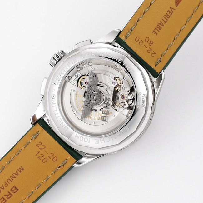 GF Factory new product Breitlingtop-tier replica watch men's green dial green strap v2 upgraded version automatic movementleather strap watch back cover picture