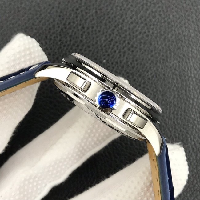 GF Factorytop-tier replica watch new work Bailing Puya B01chronograph watch 42mm men's white dial blue belt mechanical leather strap watch side view
