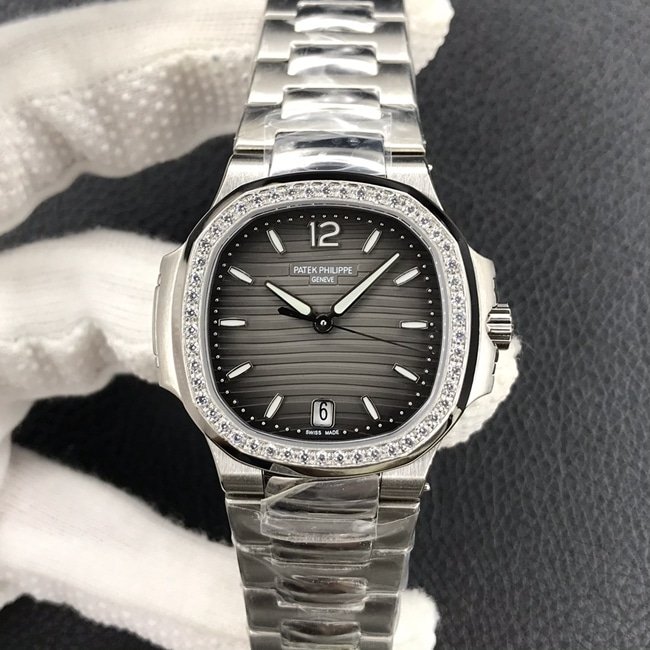PF Factory Patek Philippe 7118/1200A-011 Women's Sport Elegance Super A super clone Watch, Gray Black Gradient Dial with Diamond Ring Steel Strap, MIYOTA 9015 Self-Winding — luxury replica watch guide | Watch Replica Expert