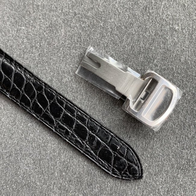 K11 factory top-tier replica watch Cartier women's white dial black belt tank series leather strap watch leather strap picture