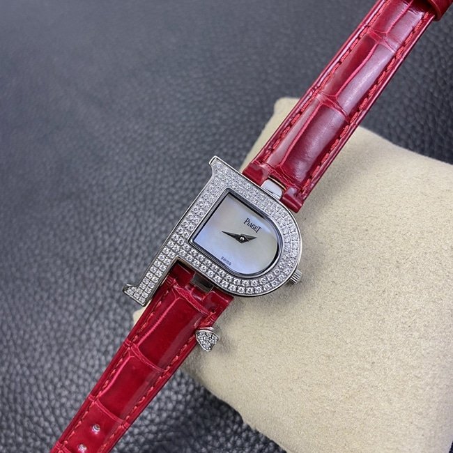 top-tier replica watch count ladies white dial red band quartzleather strap watch front view