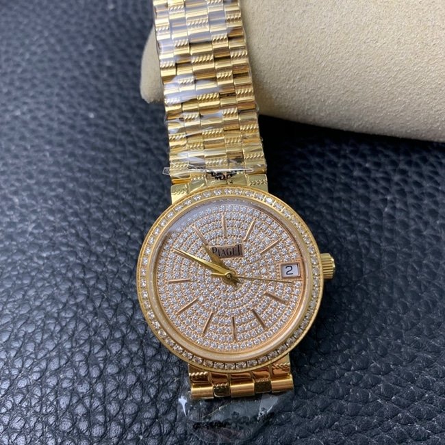 top-tier replica watch Piaget gold plate gold steel braceletquartz watch front view