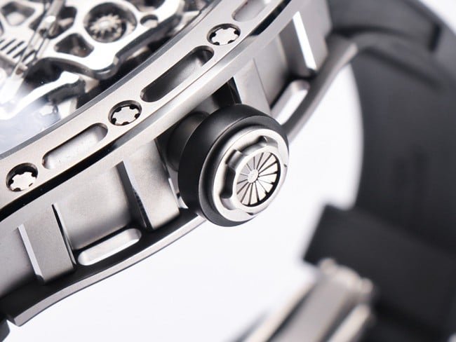 JB factory top-tier replica watch Richard Mille men's white dial black rubber strap genuine tourbillon mechanical watch detail shots