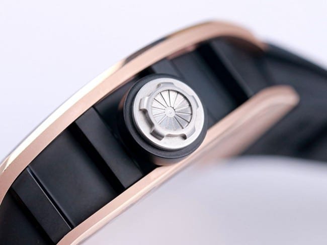 JB factory Richard Milletop-tier replica watch genuine tourbillon men's black dialrubber strapautomatic movement watch side view