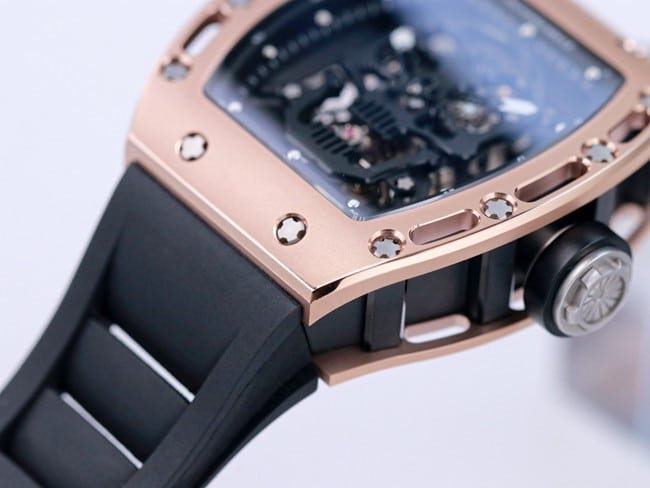 JB factory Richard Milletop-tier replica watch genuine tourbillon men's black dialrubber strapautomatic movement watch detail shots
