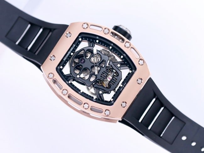JB factory Richard Milletop-tier replica watch genuine tourbillon men's black dialrubber strapautomatic movement watch front view