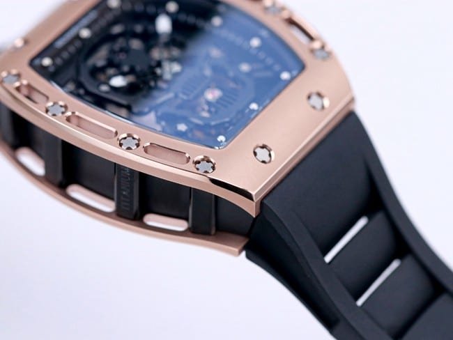 JB factory Richard Milletop-tier replica watch genuine tourbillon men's black dialrubber strapautomatic movement watch detail shots