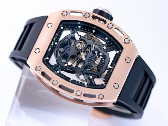JB factory Richard Milletop-tier replica watch genuine tourbillon men's black dialrubber strapautomatic movement watch front view
