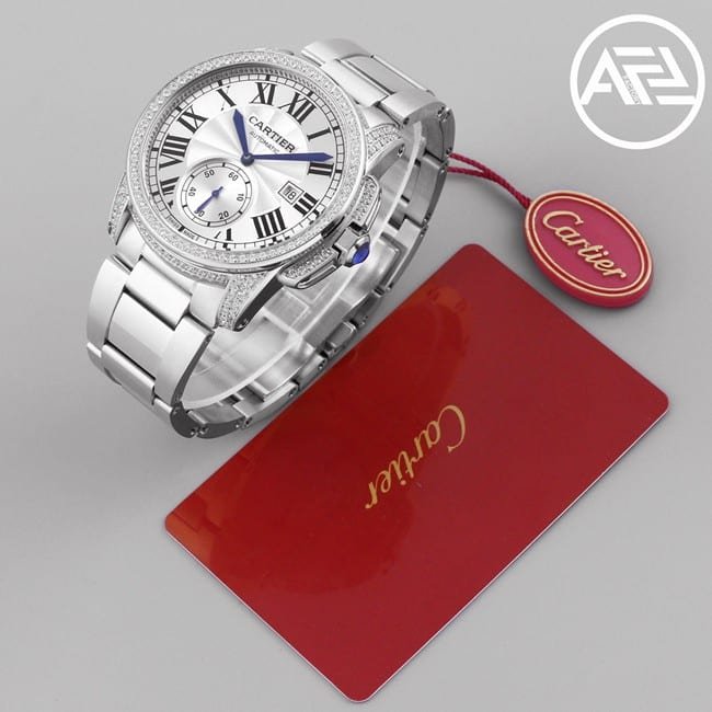 top-tier replica watch Cartier automatic movement men's white dialsteel bracelet Kalibo series watch front view