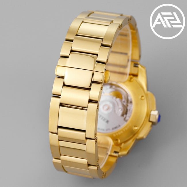 top-tier replica watch Cartier men's gold plate gold steel bracelet automatic movement Kalibo series watch clasp picture