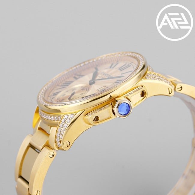 top-tier replica watch Cartier men's gold plate gold steel bracelet automatic movement Kalibo series watch side view