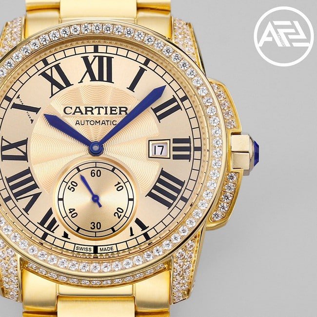 top-tier replica watch Cartier men's gold plate gold steel bracelet automatic movement Kalibo series watch front view