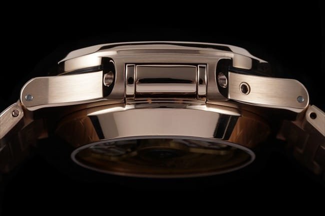 3K Factory Patek Philippe Replica Watches Men's Black Plate Steel Strap Nautilus Multifunction Chronograph Watch Side View