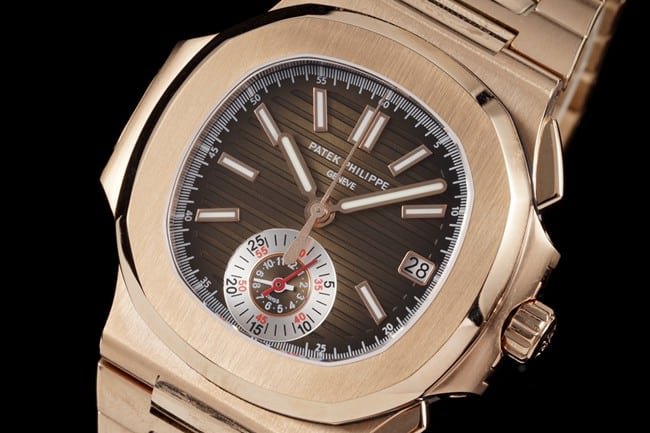 3K Factory Patek Philippe Replica Watches Men's Black Plate Steel Strap Nautilus Multifunction Chronograph Watch Front View