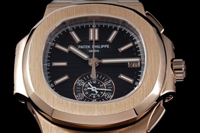 Patek Philippetop-tier replica watch multifunctional chronograph men's black dialsteel braceletNautilus series watch front view