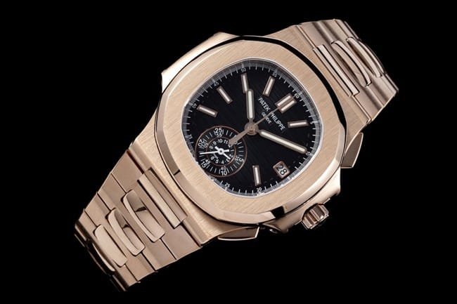 Patek Philippetop-tier replica watch multifunctional chronograph men's black dialsteel braceletNautilus series watch front view
